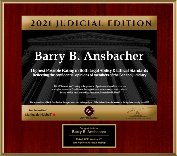 Barry Ansbacher Rated AV Preemient by MartindaleHubbell Ansbacher Law